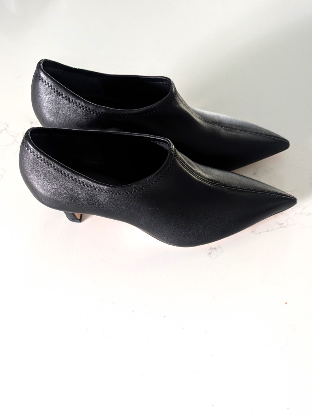 Favorite Daughter Stoj Pointed Toe Kitten Heel Ankle Booties Black Leather 7M